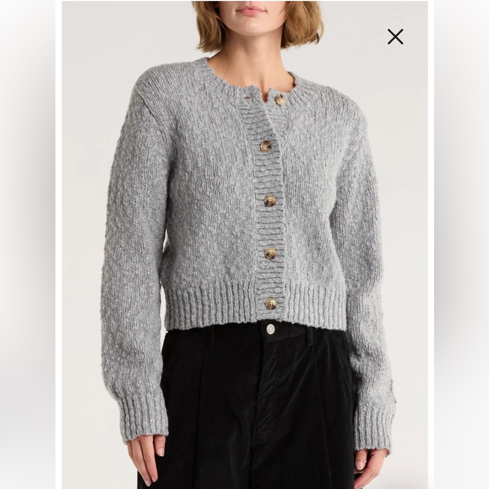 FRAME Button Front Wool Blend Crop Cardigan - Picture 3 of 4